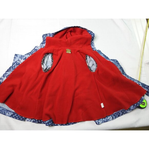 Maria Elena Girls 4T Hooded Coat Blue White Polka Dot Red Fleece Lined Owl Appli - Picture 5 of 8